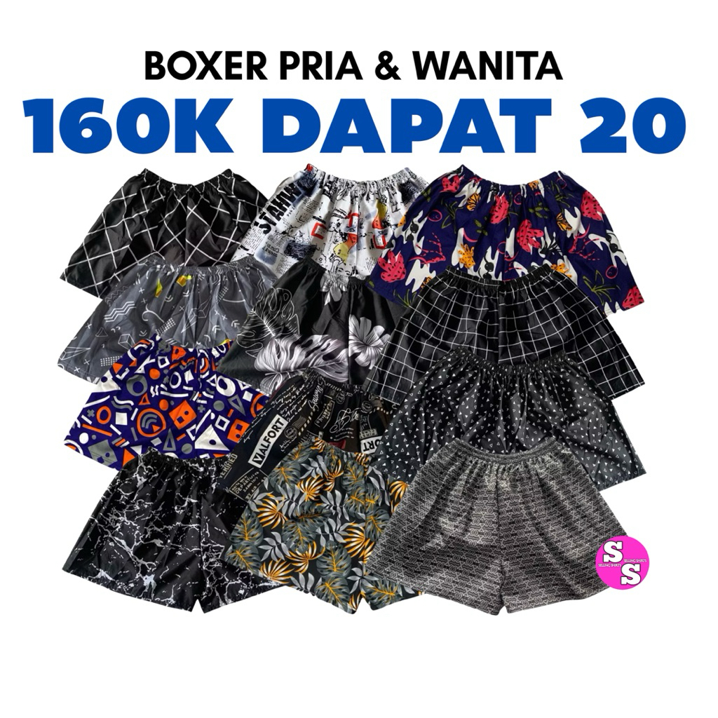 PAKET USAHA 20 PCS CELANA BOXER PRIA WANITA VIRAL DEWASA