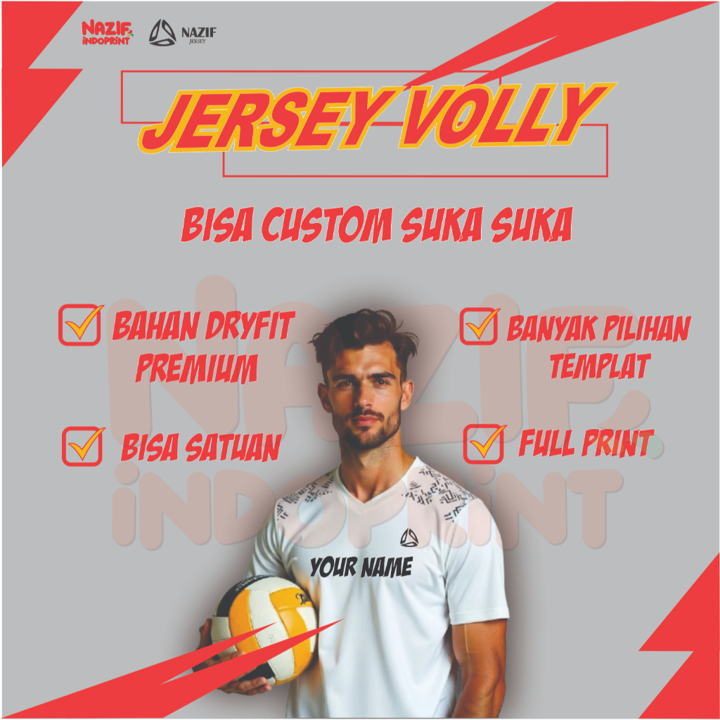 [CUSTOM] Jersey Voli Custom Pria Wanita FULL PRINTING Free Template Design / Jersey Voli Premium / J