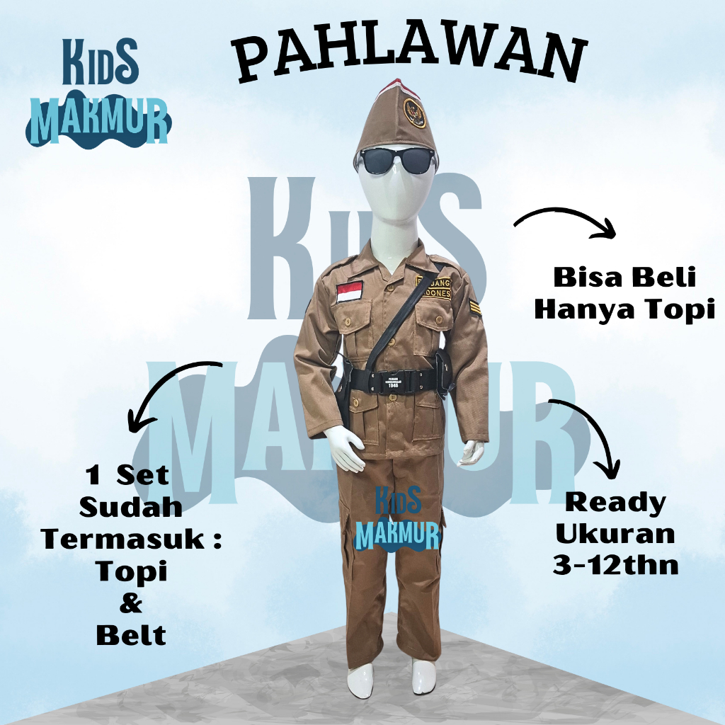 KIDSMAKMUR Baju Pahlawan kemerdekaan anak laki-laki - kostum pahlawan anak perempuan - seragam kemer