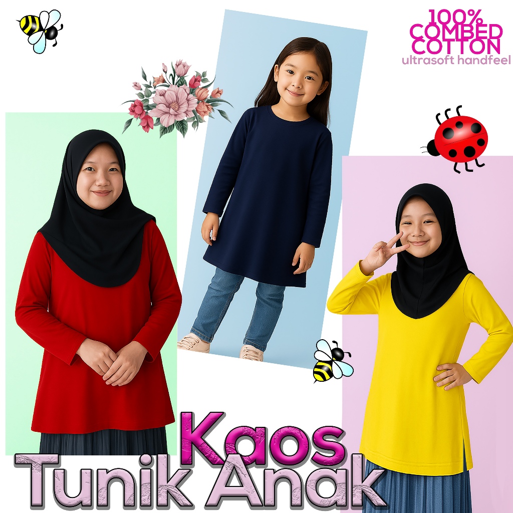 kaos tunik anak polos combed 30s / atasan anak perempuan