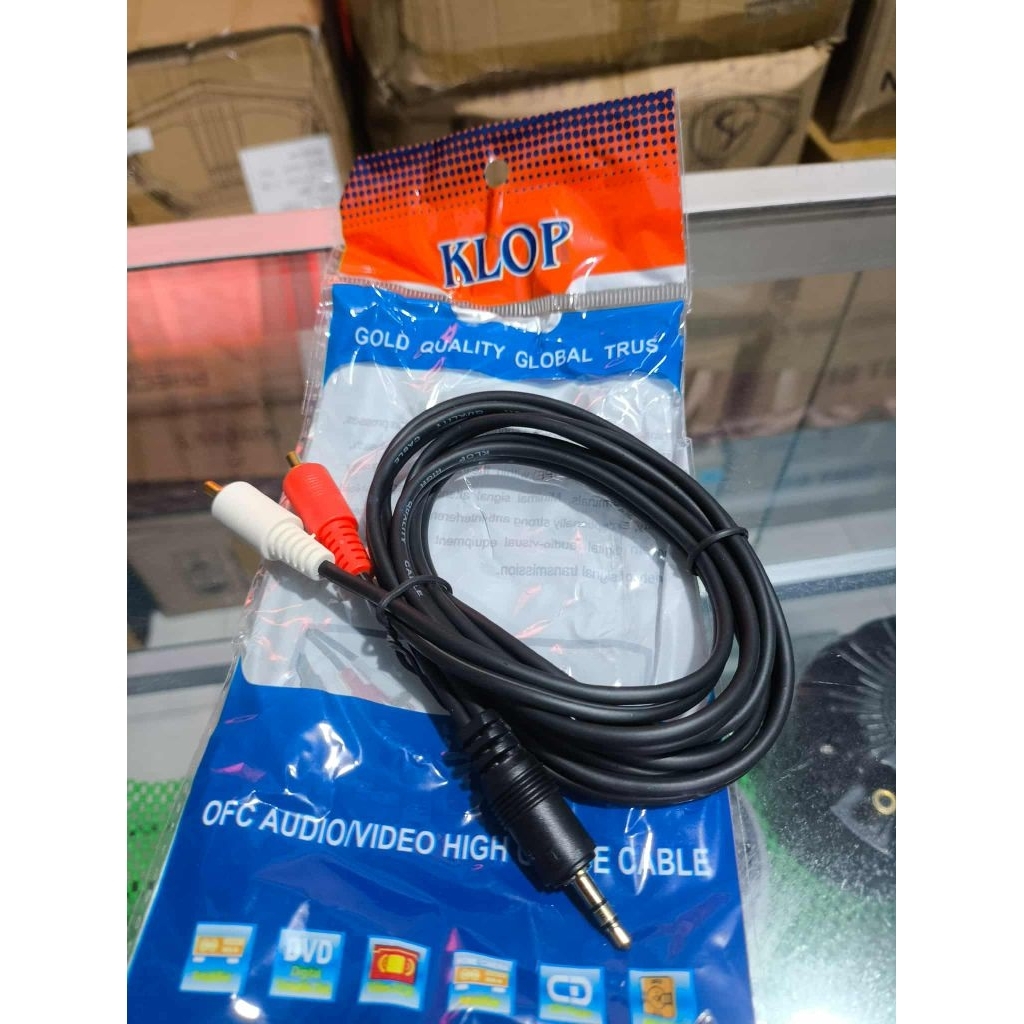 Kabel Aux 2 in 1 Jack Audio HP 150 cm RCA 2IN1 To Mini Stereo Male 3.5mm Kabel Mini Stereo RCA 1,5 M