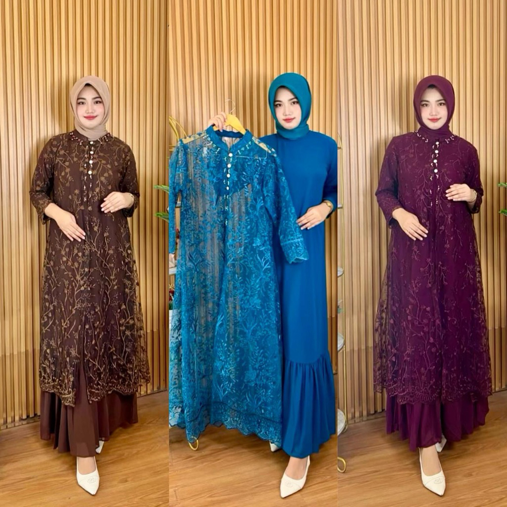 GAMIS OUTER DEWASA 2 IN 1 BAHAN BROKAT TILLE MIX SERUTY PREMIUM
