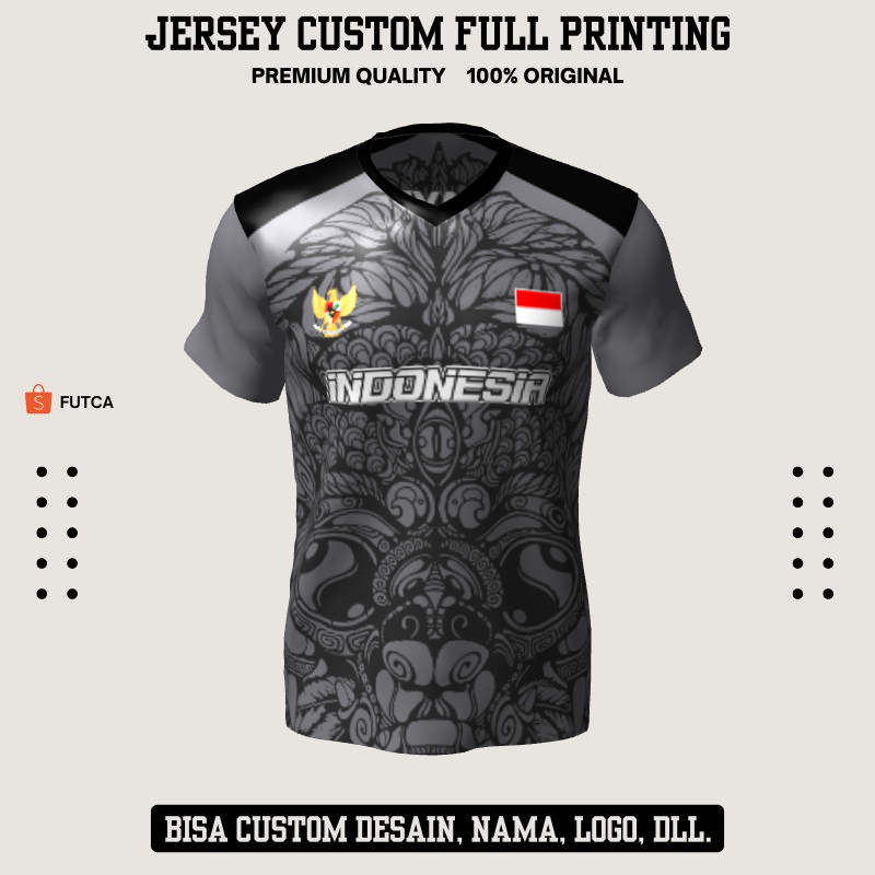 Kaos Jersey Futsal Abu Motif Batik 56 - Jersey Baju Olahraga Full Printing