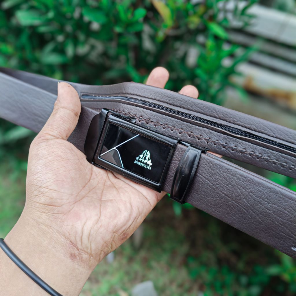 Sabuk Resleting Kulit Sintetis | Sabuk Sikep | Ikat Pinggang Pria Resleting