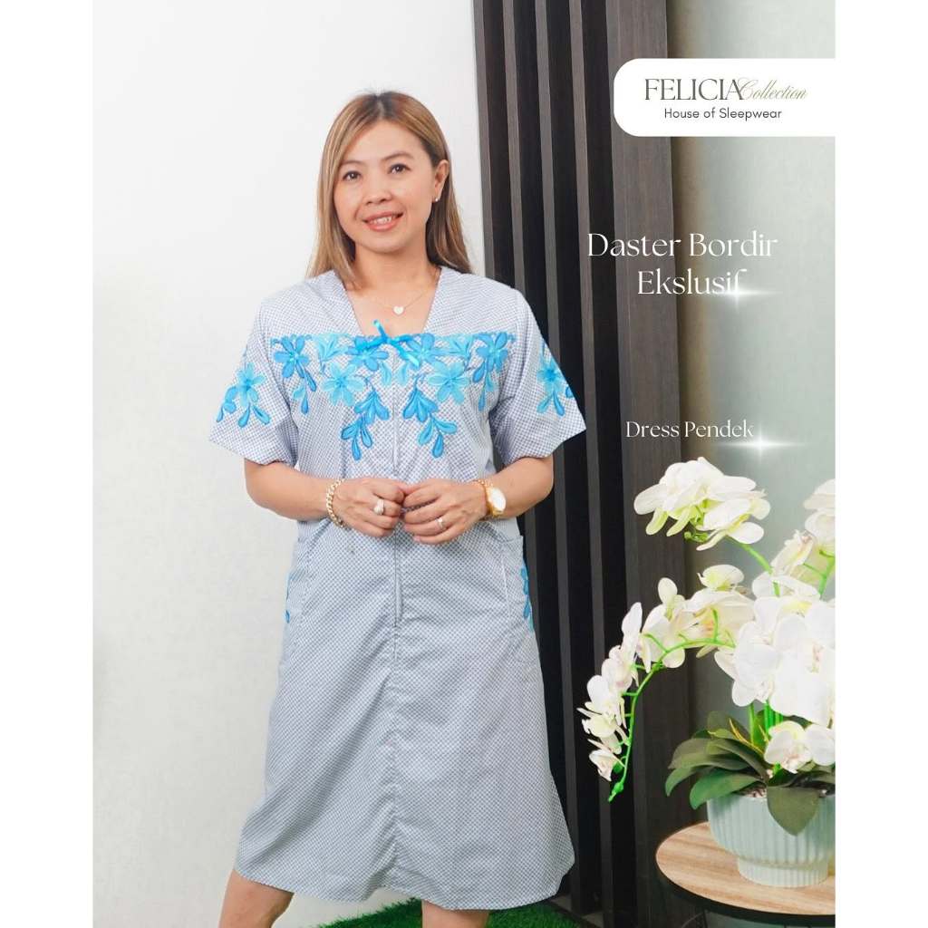 Daster Bordir Katun Jepang Motif Kotak Premium Khas Malang [ Baju Tidur Busui Dress Wanita ]