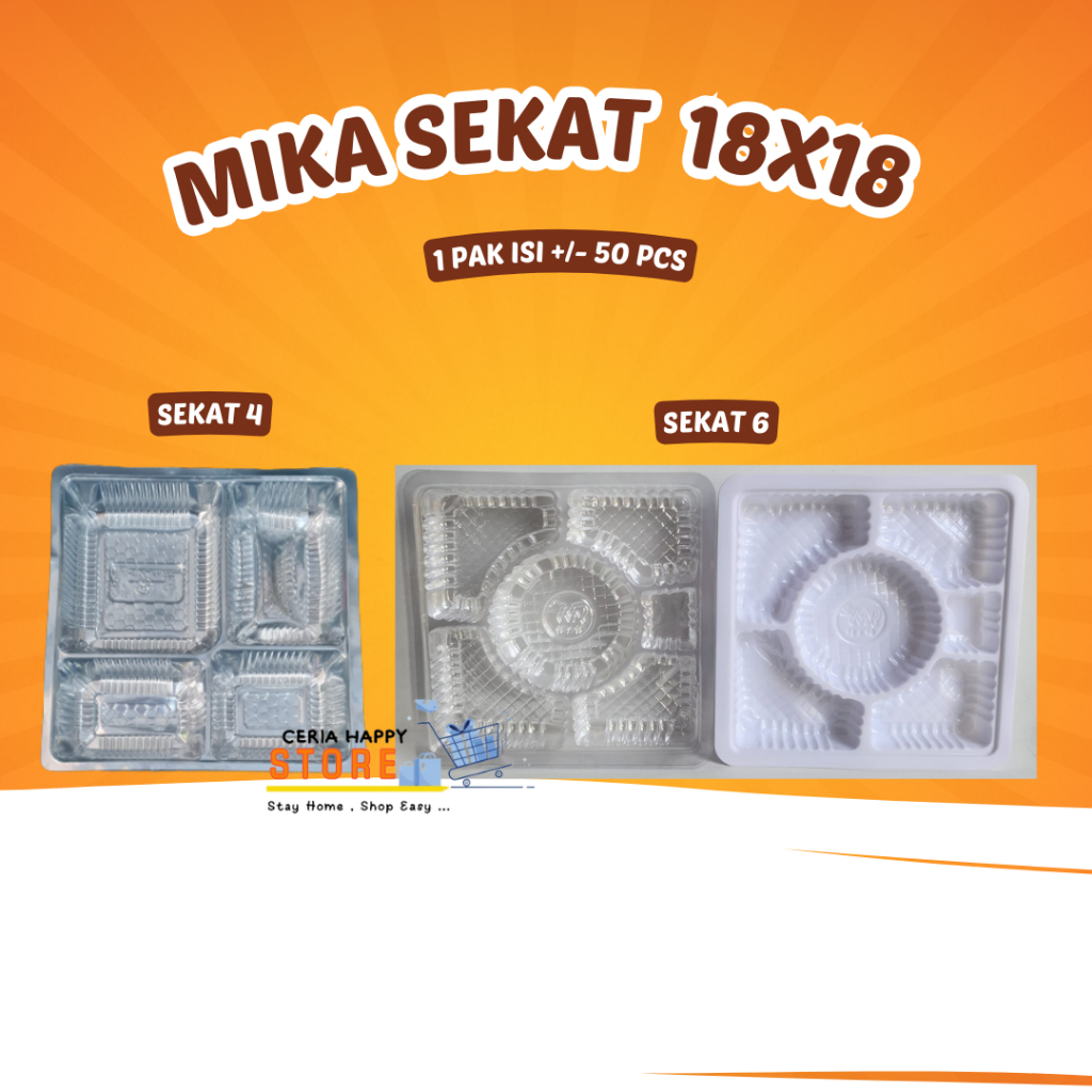 CERIA - Mika Sekat 18x18 Alas Dus Nasi Kotak Thinwall Isi 50 Pcs l Tray Mika Sekat 4 l Mika Sekat 6