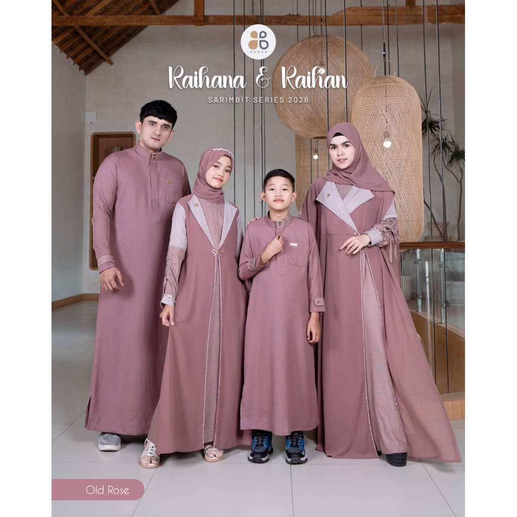 Sarimbit Nubua Raihana & Raihan Old Rose/Baju Pasangan Gamis Pesta Mewah Elegan Baju Couple Keluarga