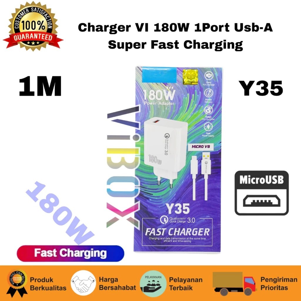 Charger vivo Y35 Ori 100% 180W Support FastCharging kompatible semua hp smartphone android