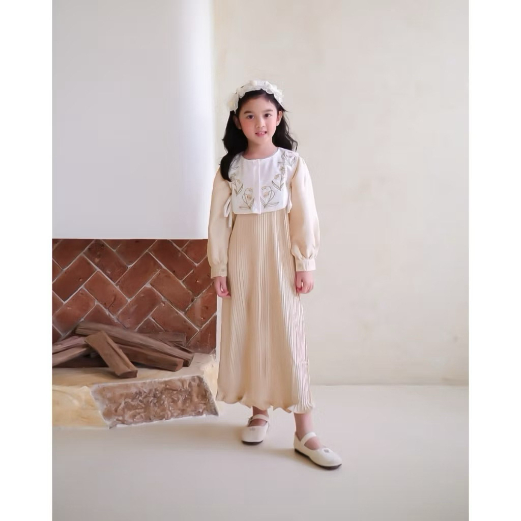 FATHIYA MAXI PLEATS DRESS | Hunny Bunny | Setelan Rompi Muslim Anak | Pakaian Lebaran Anak | Gamis A