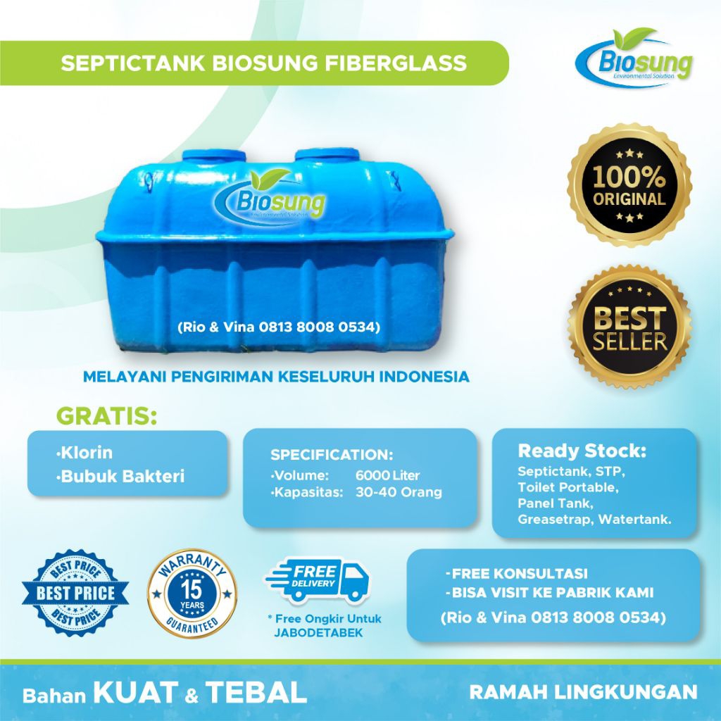 Septictank Biosung 6000 Liter - Biotech RC-06:- Biotank - Biofil -  Bioseptictank - Fiberglass - Sep