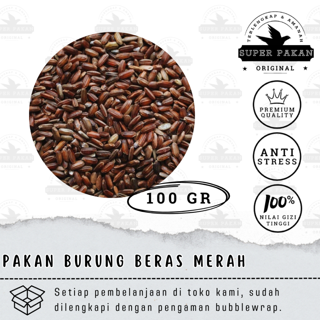 Pakan Burung Perkutut Beras Merah 100 Gr Beras Grade A Premium For Tekukur Derkuku Puter Merpati Dll
