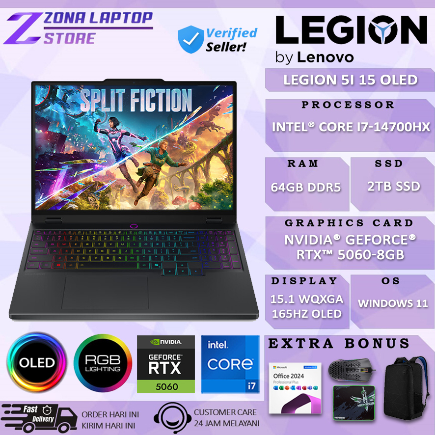 Lenovo Legion 5i 15IRX10 OLED i7 14700HX 64GB 2TB RTX5060-8GB 15.6 WQXGA WIndows 11 Office 2024