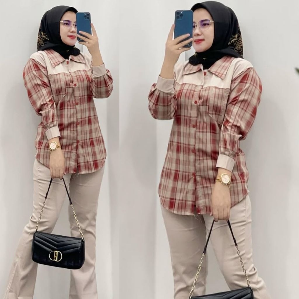 NEW,,,Alda Set setelan wanita atasan kemeja Katun import + celana chinos premium