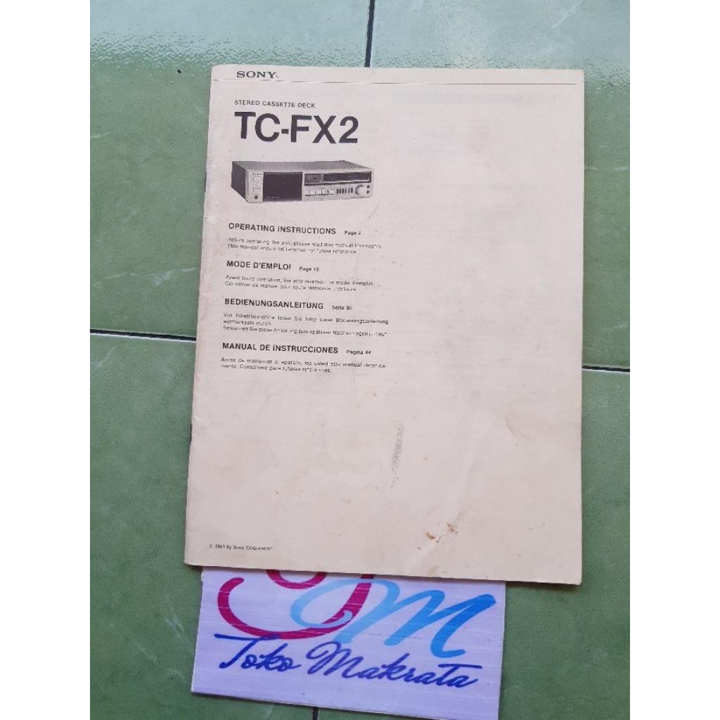 buku petunjuk pemakaian radio tape kaset deck merk Sony TC-FX2 jadul lawas lama langka