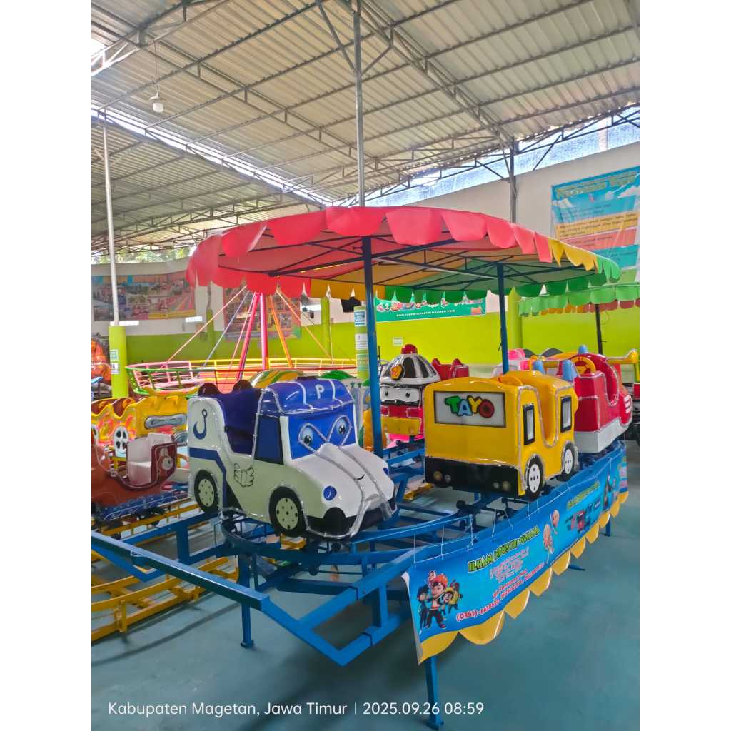 ready stok playground mainan anak odong odong kereta panggung robbocar full fiber