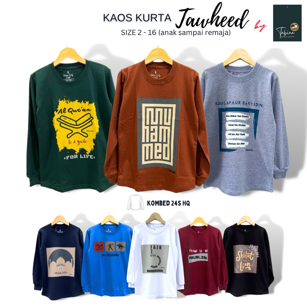 Kaos Kurta Anak Laki-Laki dan Remaja Lengan Panjang Tabina Seri Tawheed usia 2 hingga 16 tahun