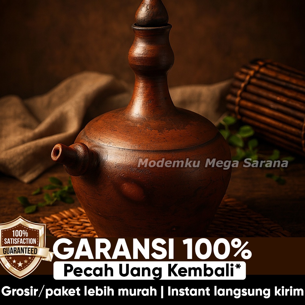 Pawon Gerabah | Kendi Tanah Liat Air Minum Teko Gerabah Tradisional - 3 Liter - Labu Tanah Gogok Glo