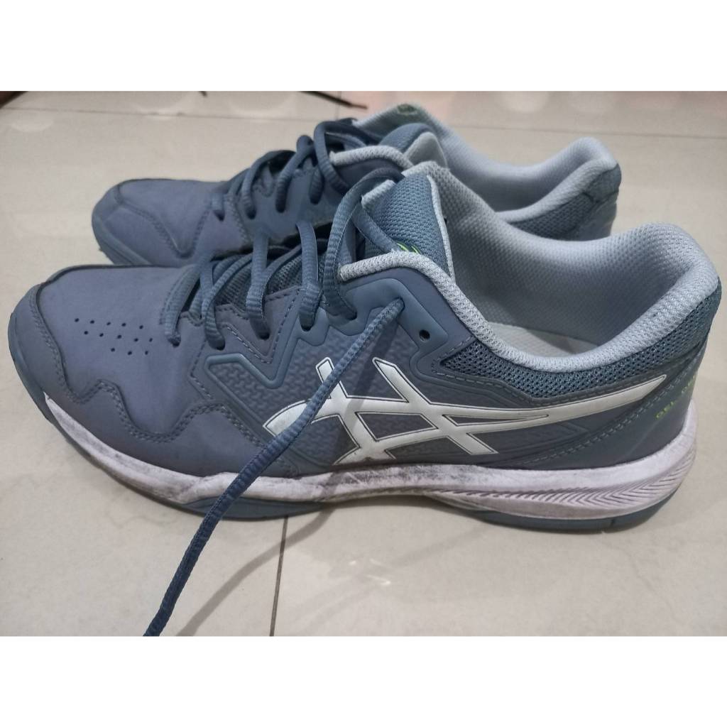 Preloved Sepatu Tenis Asics Gel-Dedicate 7 Men warna Steel Blue / White Second UK 7,5 US 8,5 EU 42