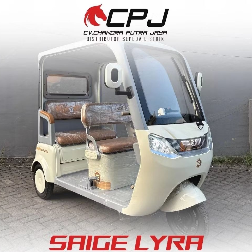 Sepeda Listrik Roda 3 SAIGE LYRA Mirip Mobil Bajai Tempat Duduk Luas Garansi Resmi 100% Original