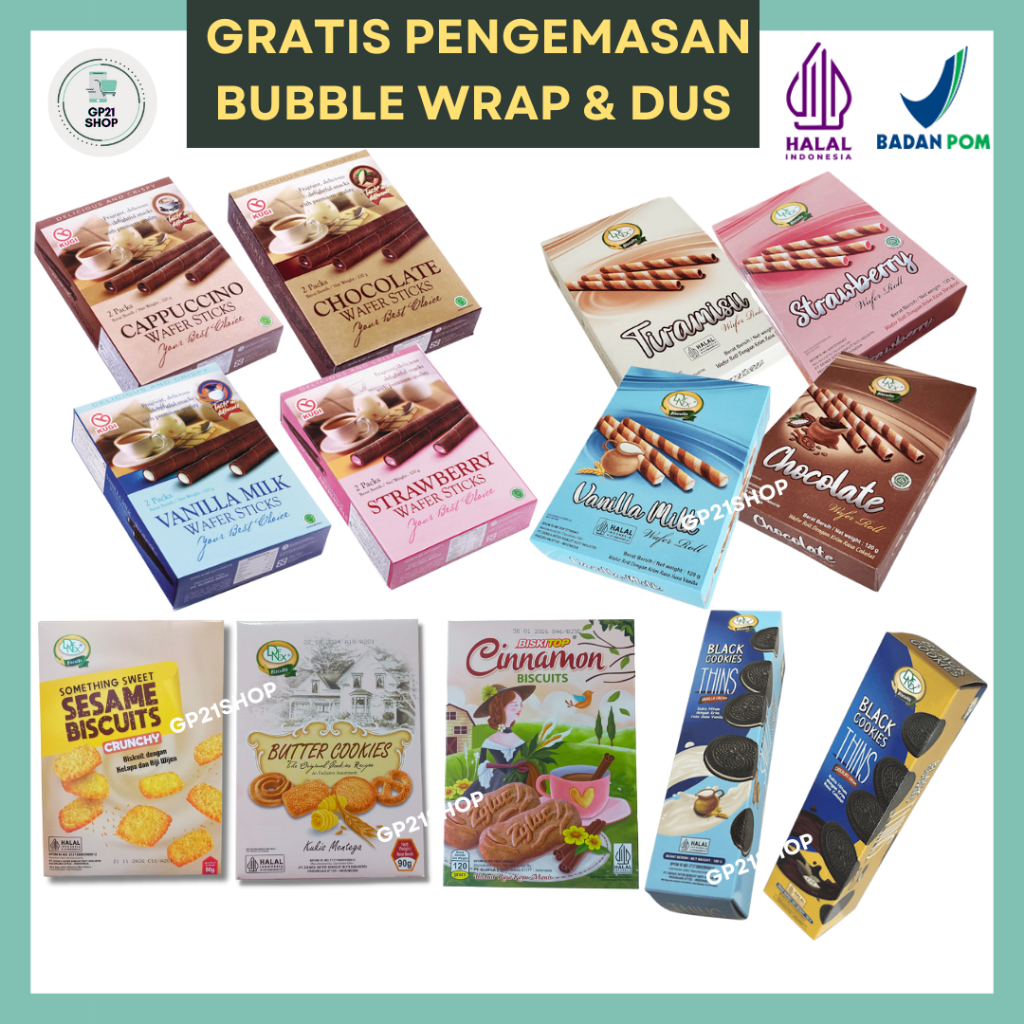 Kugi Denex Wafer Stick Roll 100gr, Denex Butter Cookies Sweet Sesame 90gr, Biskitop Cinnamon 100gr