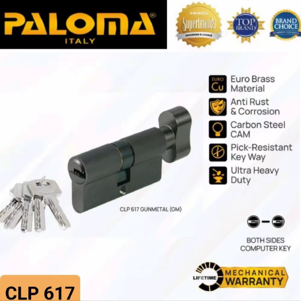 PALOMA CLP 617 Cylinder Knob Komputer Key KC-CK 62MM Deluxe Series Gunmetal