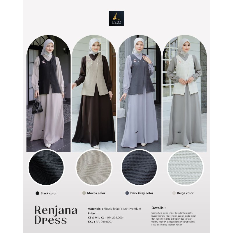 GAMIS DRESS PEREMPUAN REMAJA MODEL INNER OUTER VEST MOTOF POLOS KOREAN MODERN STYLE TERBARU KEKINIAN