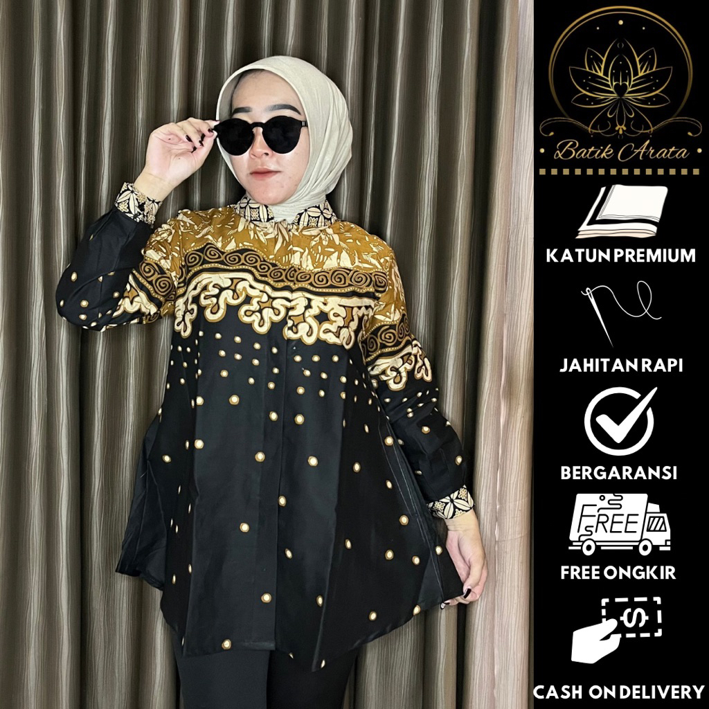 Batik Arata Batik Wanita Modern Lengan Panjang Tunik Batik Wanita Lengan Panjang Batik Kerja Wanita