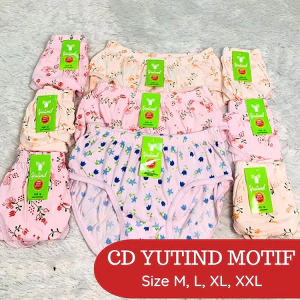 12Pcs CD Celana Dalam Wanita Yutind Motif Bunga Sablon
