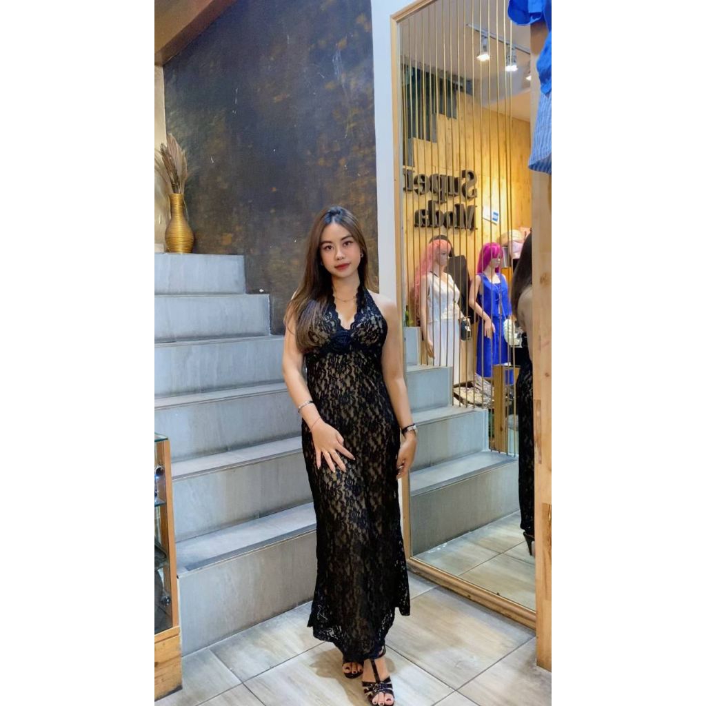 (SUPERMODA) Dress panjang elegant BROKAT