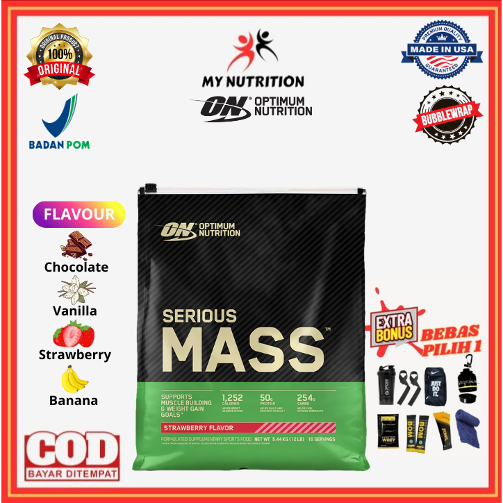 Serious Mass 12 lbs Optimum Nutrition Gainer ON 12lbs Sermass Weight Gain BPOM Susu Gym Fitness True