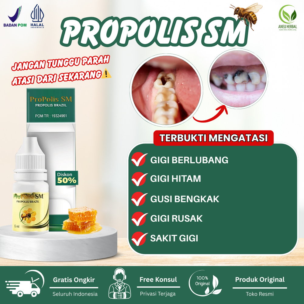Propolis SM - Obat Gigi Berlubang, Obat Gigi Hitam, Obat Penghilang Karang Gigi