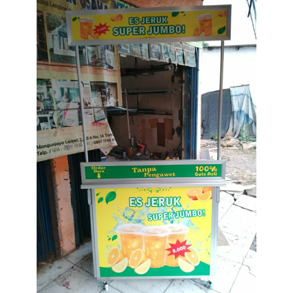 Booth Portable / Meja Lipat / Gerobak Lipat Bongkar Pasang bahan Aluminium dilengkapi dengan Roda