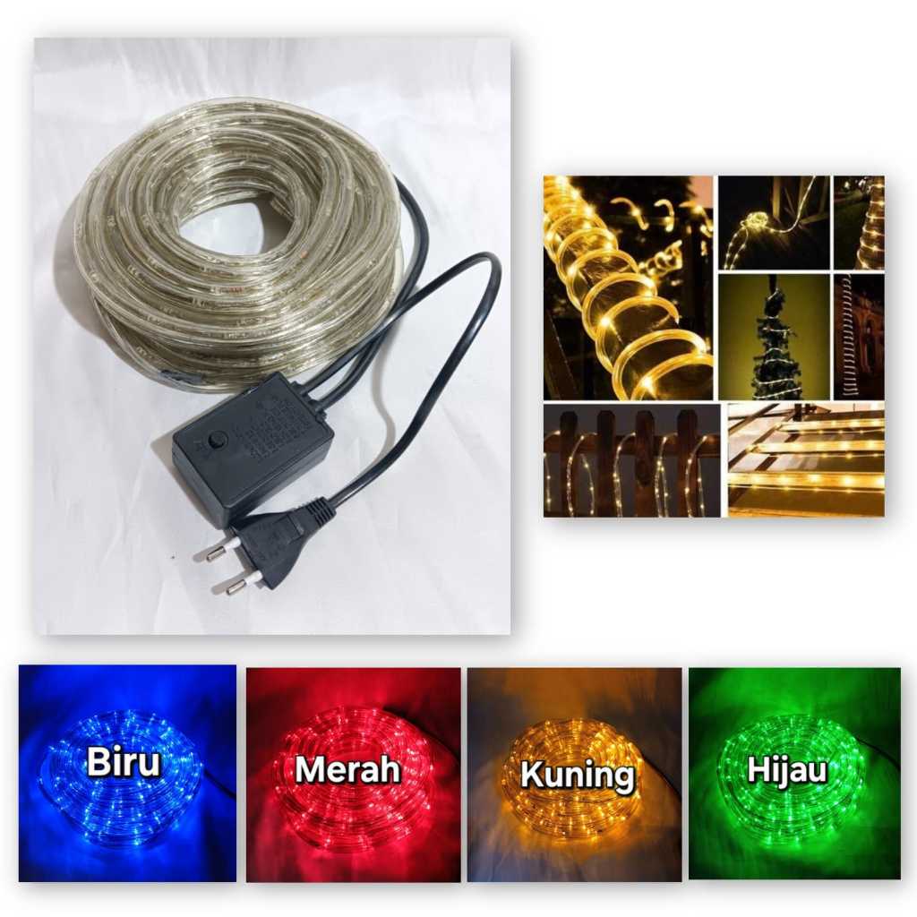 Lampu Selang LED Bulat 3 Jalur 10 Meter Hias Dekorasi Outdoor Waterproof + Controller