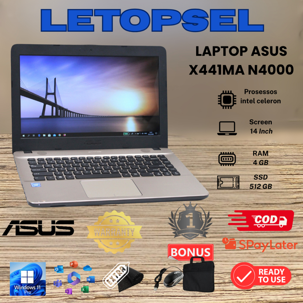 LAPTOP ASUS X441MA N4000 RAM 4GB /512 SSD FREE TAS LAPTOP-MOUSE