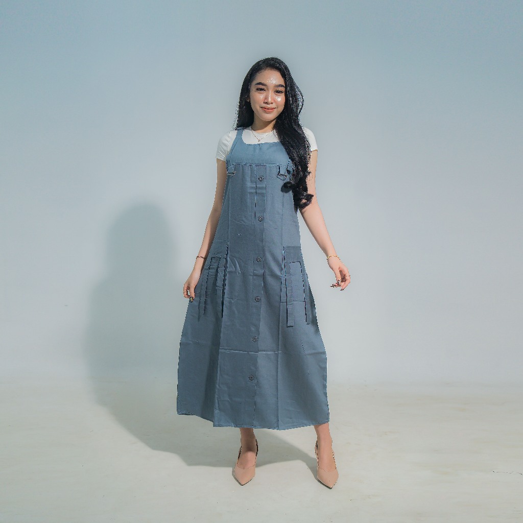 Dress Overall Wanita Premium Katun Jepang Tali Panjang Casual Modis