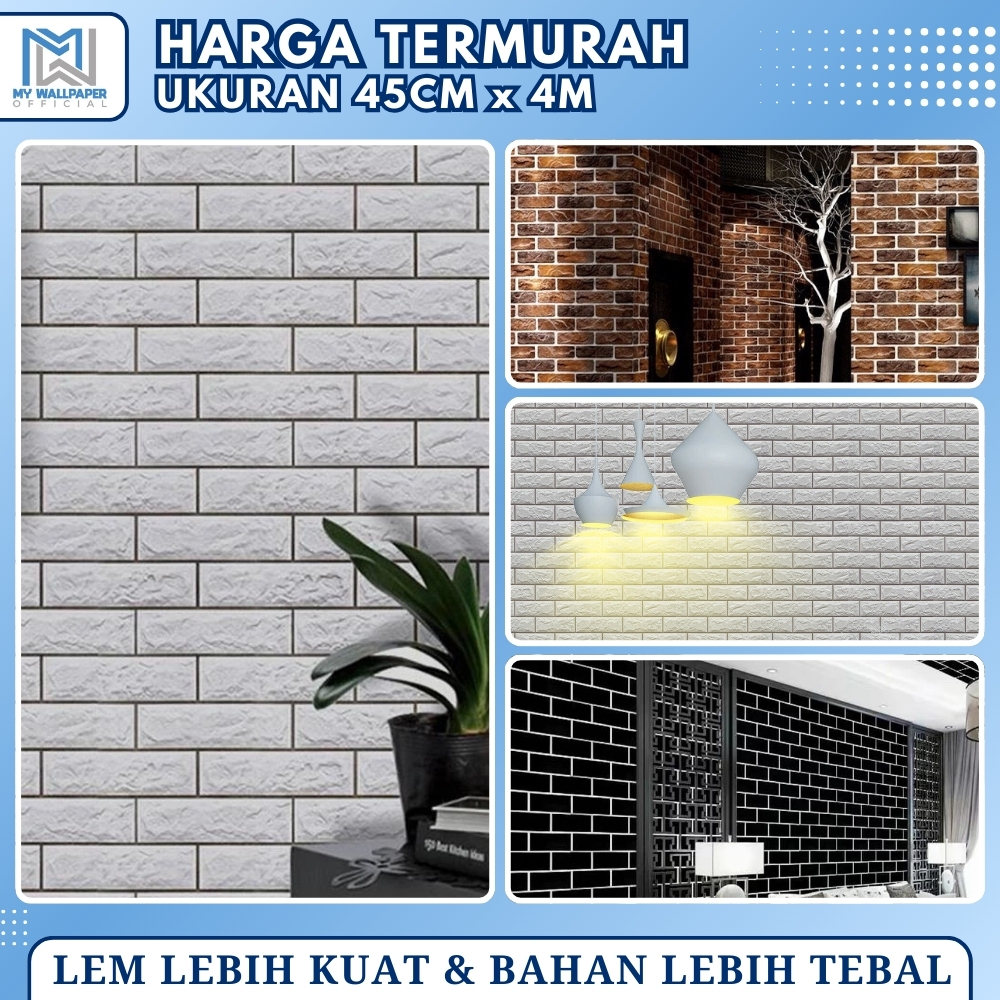 Wallpaper Dinding Ruang Tamu Batu Bata 3D Wallpaper Sticker Dinding Motif Bata Warna Biru
