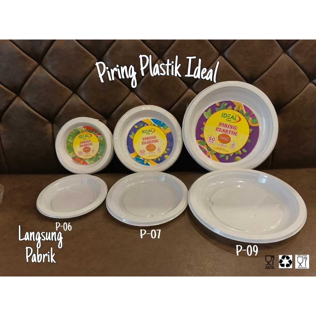 Piring Plastik Putih / Piring Plastik Makan (50pcs) IDEAL