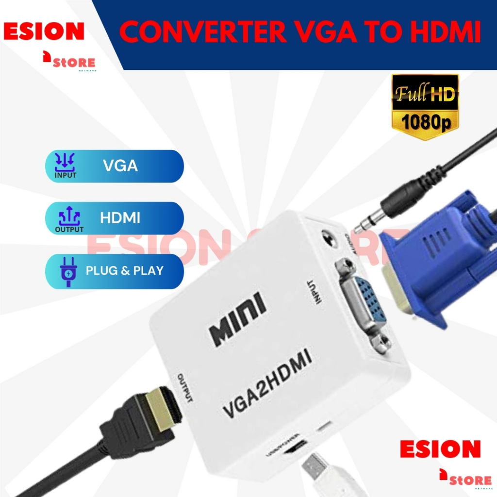 CONVERTER VGA to HDMI / Converter VGA2HDMI /converter vga to hdmi box biru Converter VGA To HDMI VGA