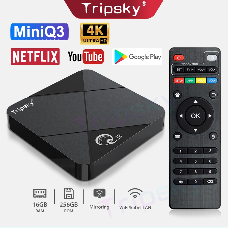 Tripsky MiniQ3 Android Tv Box 16gb Ram 256gb Rom Tv Box Android 14 2.4G Wifi Smart Tv Box Unlock Tv 