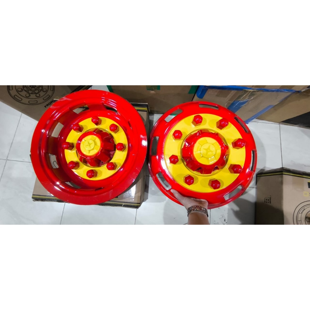 Cover Dop Velg Baut 8 Ring 16 Truk Truck Canter Fuso 4 pcs Warna Merah Kuning