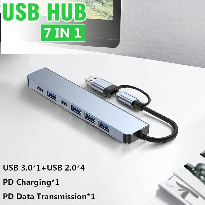 Adapter USB Hub 7in1 USB Hub Type C Adapter 7 in 1 USB 3.0 USB 2.0 Multifungsi Hub 7 Port