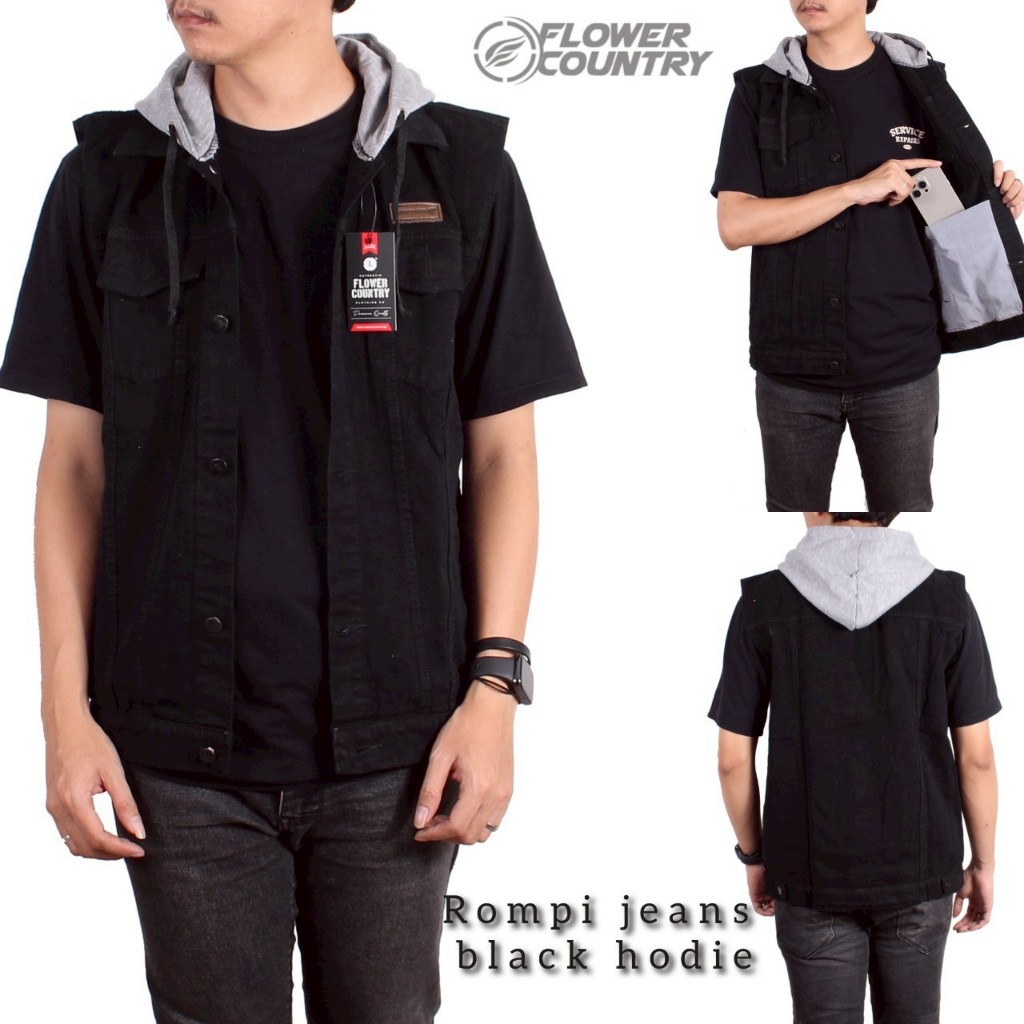 FIRLYCOLLECTION - Rompi Jeans Hoodie Pria Denim Premium