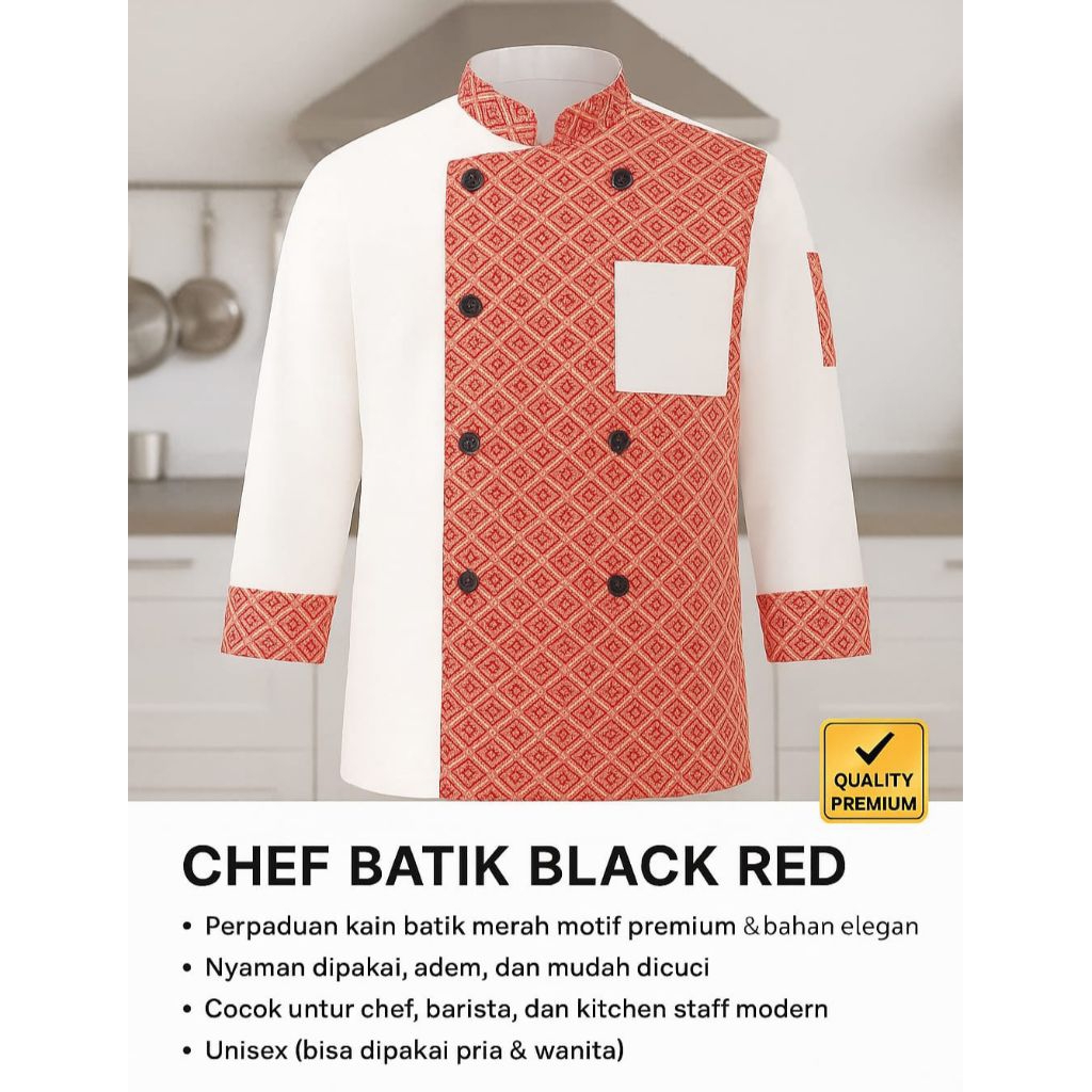 BAJU KOKI CHEF KOMBINASI BATIK SLIMFIT ELEGAN KUALITAS PREMIUM