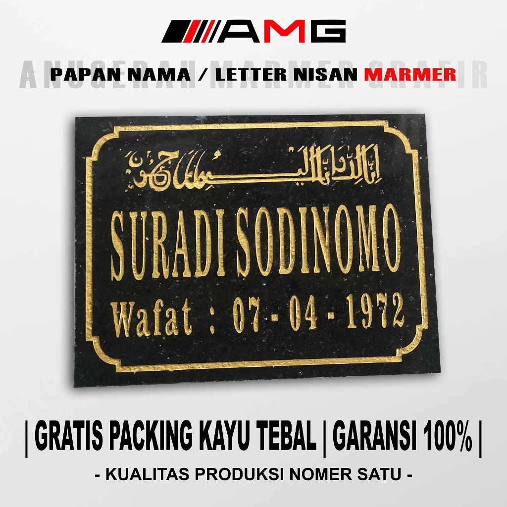 Papan Nama Lempengan Batu Nisan Bahan Granit Alam Marmer Import Ukuran 20x30cm Tebal Baahan 2cm