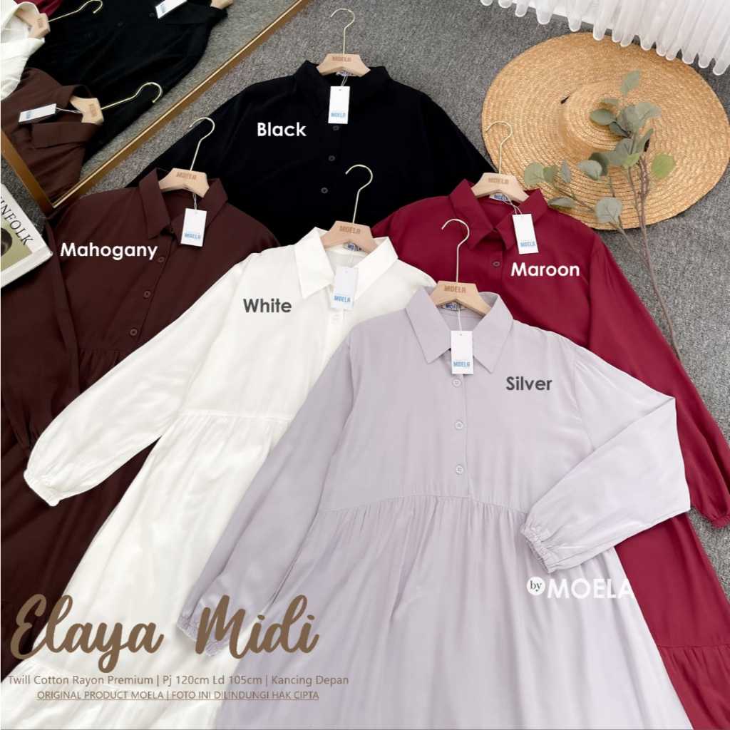ELAYA MIDI DRESS POLOS TWILL COTTON RAYON PREMIUM ADEM TEBAL HALUS BY MOELA