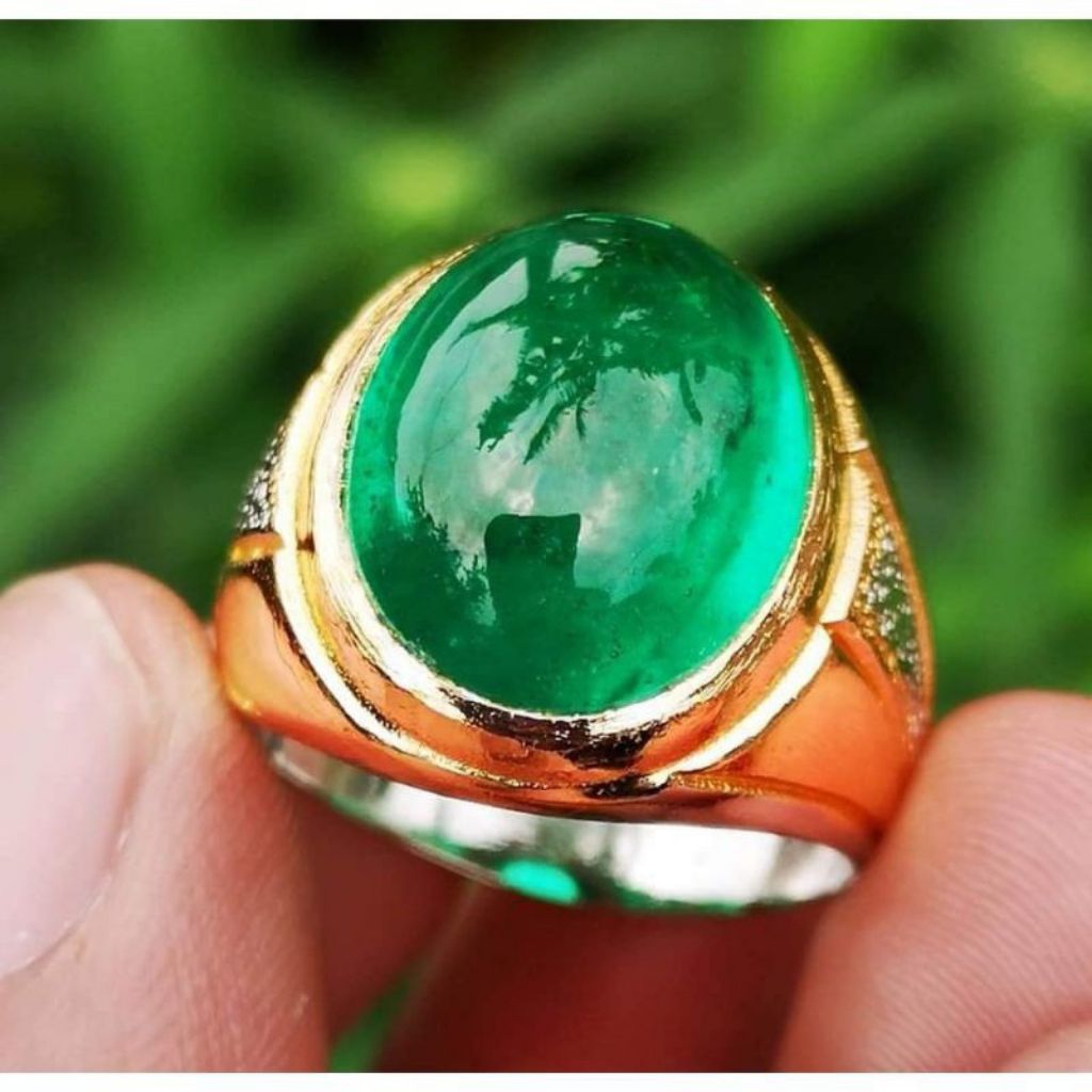 Cincin pria batu cincin emerald jambrut Colombia asli super crystal termurah HQ
