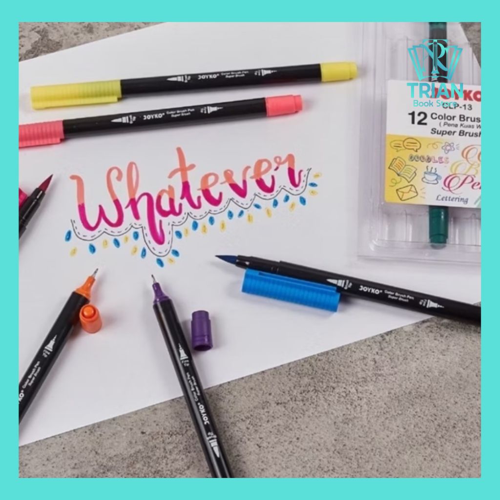 JOYKO SUPER BRUSH PEN CLP 13 BRUSHPEN SATUAN ECER DUA MATA PENA FINE TIP 2 IN 1 SPIDOL KUAS