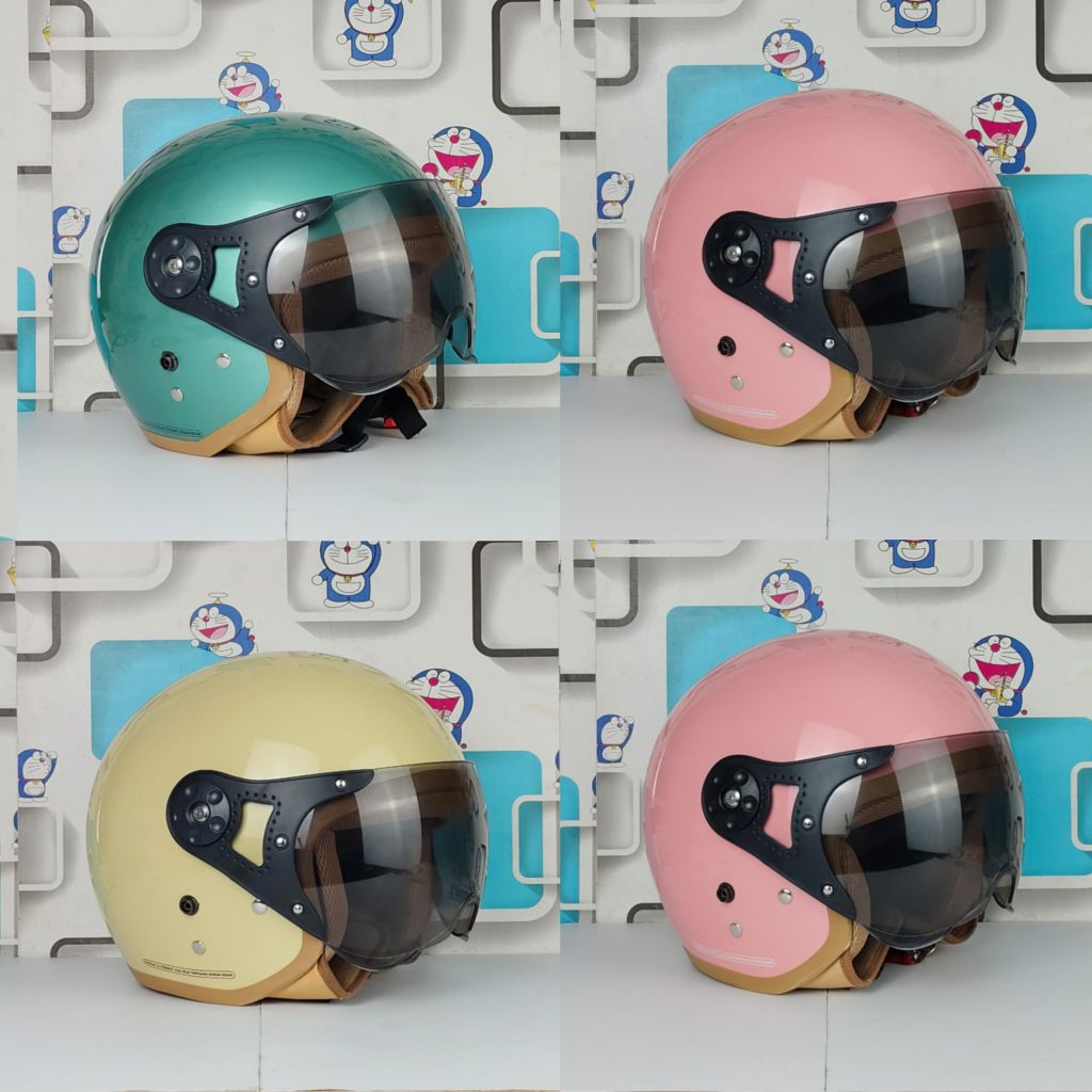 Helm bogo hijab kaca pilot dewasa SNI list coklat muda