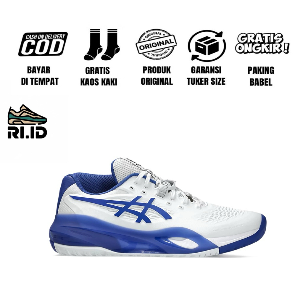 SEPATU TENIS ASICS RESULOTION X WHITE BLUE