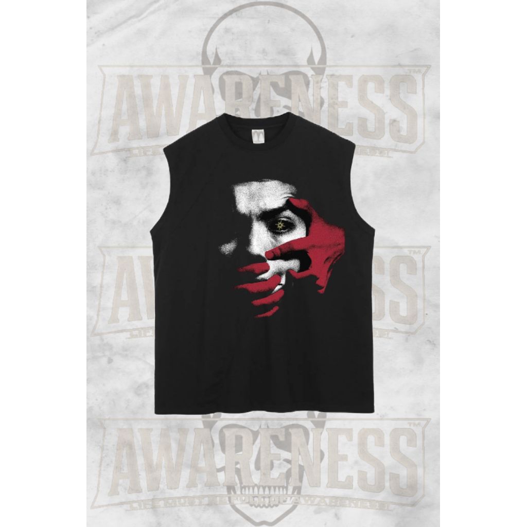 AWARENESS- Tshirt singlet lekbong pria kekinian FACE hitam keren